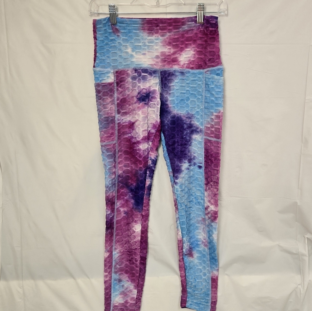 Womens Tie-Dye Capri Style Leggings Lightweight Waffle Texture Size Small